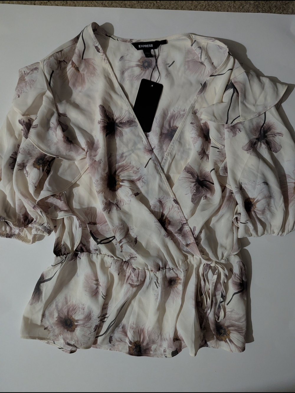 Express Cream Floral Wrap Blouse